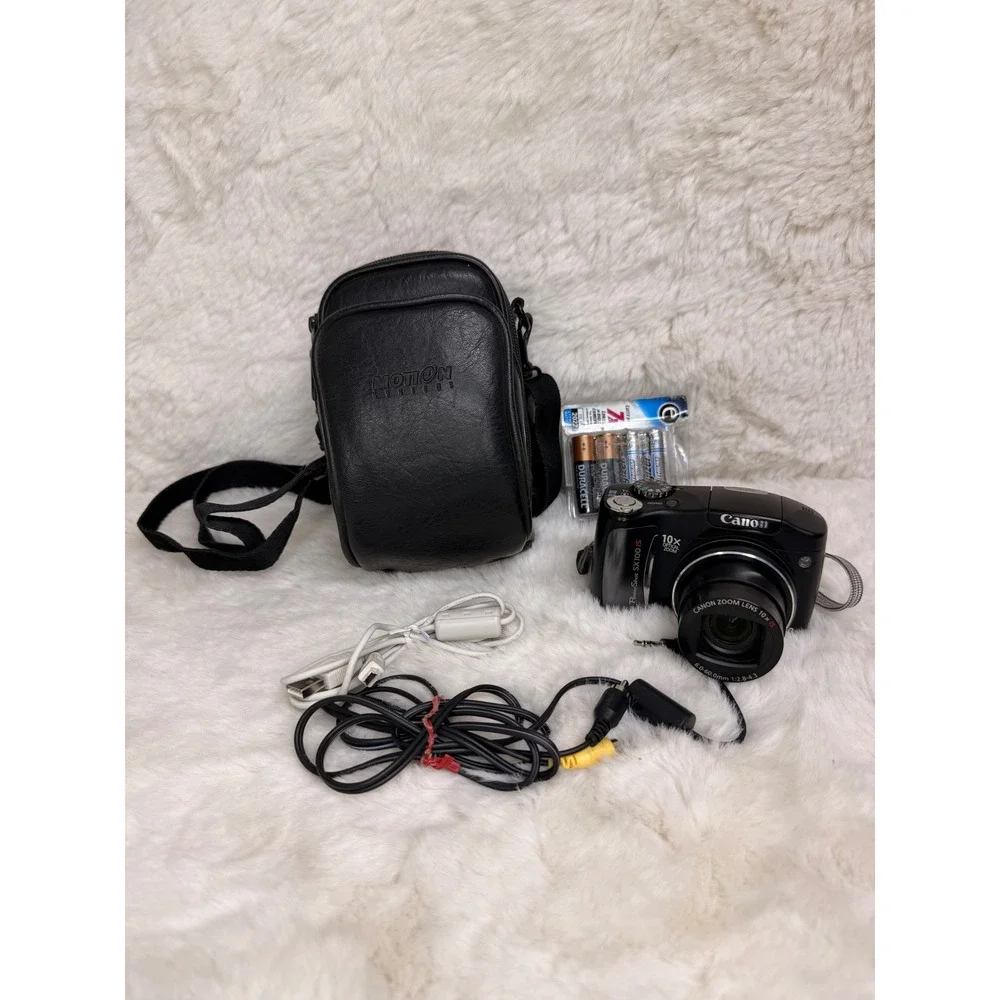 Canon PowerShot SX100 IS Digital Camera 8.0MP 10x Zoom Blk Bundle PC1256 Works!